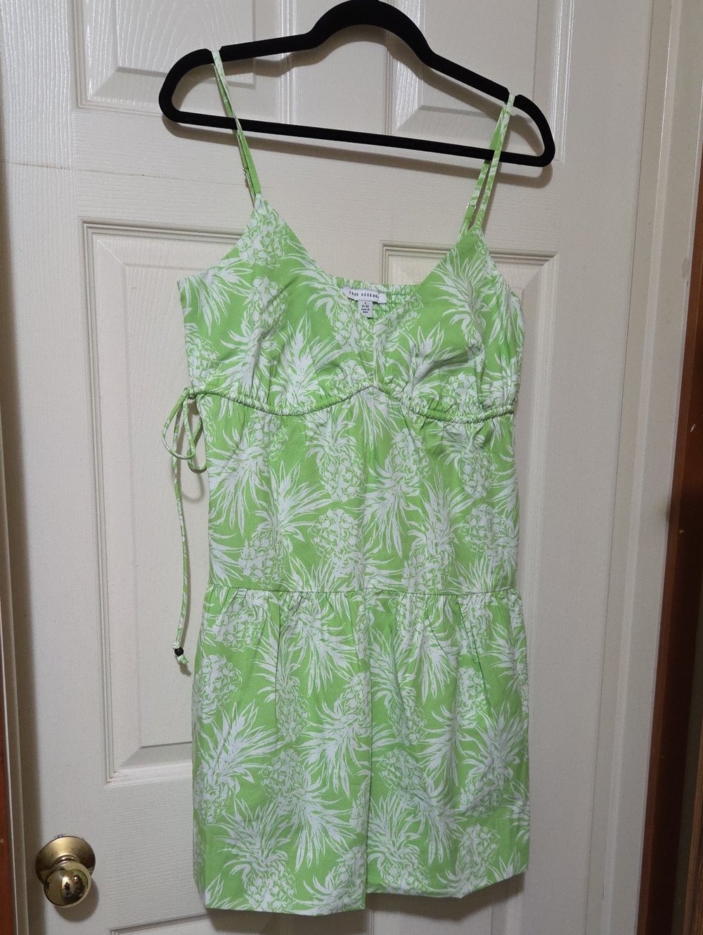 Free Assembly Light Green Pineapple Print Mini Dress with Side Tie Waist